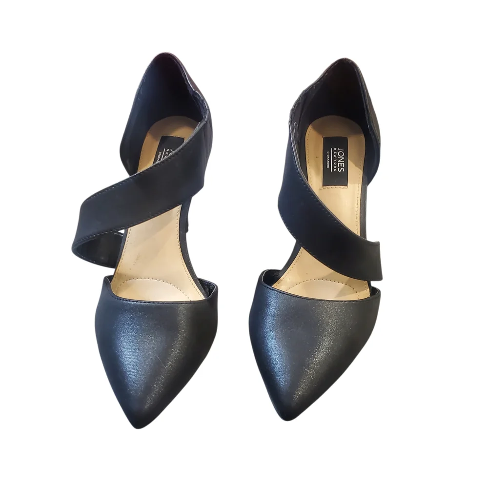 Jones New York Colette Heels Womens Size 6M Black Strappy Stiletto Slip On Pumps